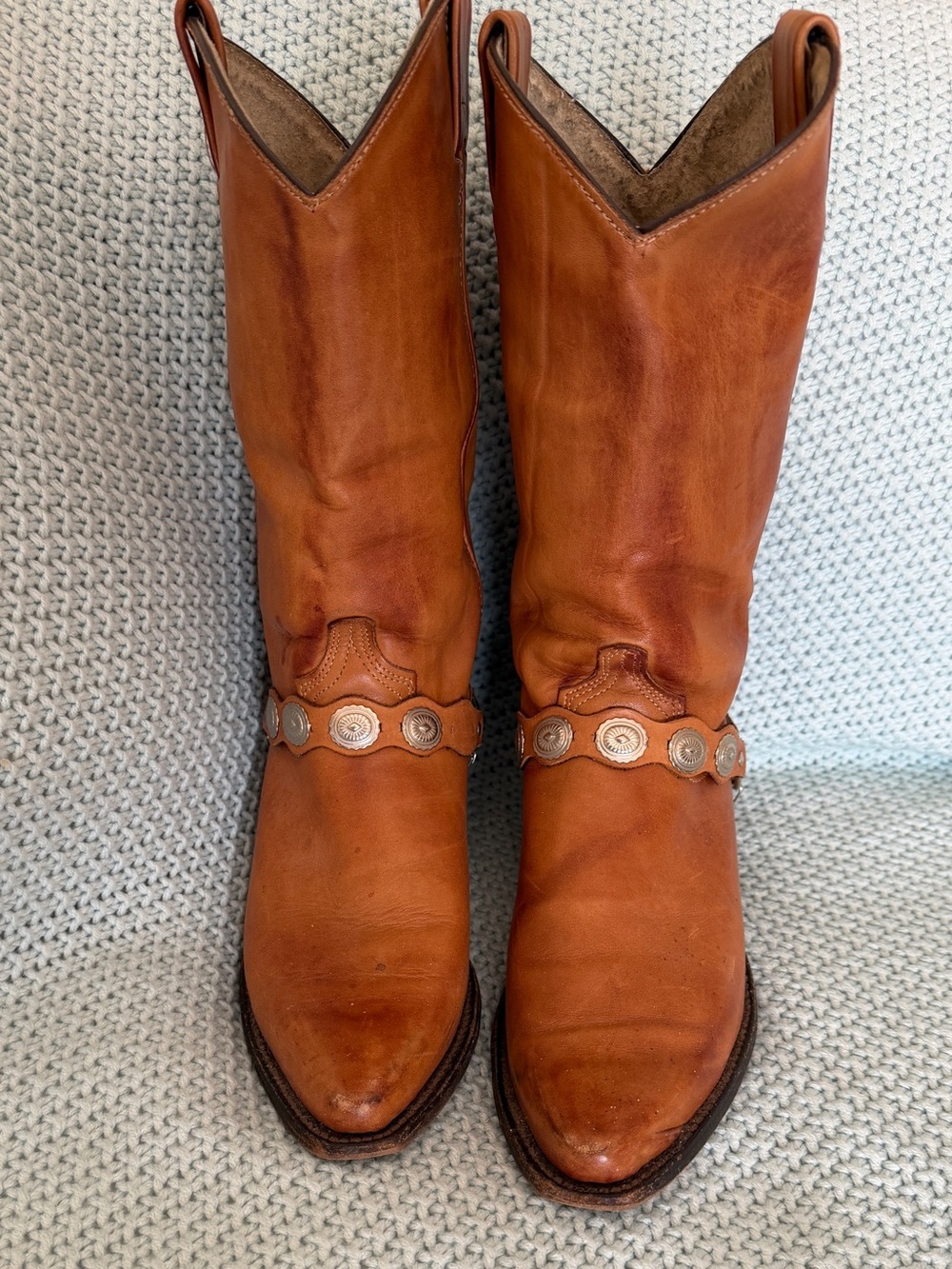 💕Vintage Cowboy Boot for Women Size 6.5, Harness Strap with Conchos 💕